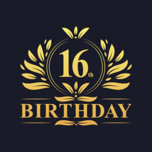 16th Birthday Design, luxurious golden color 16 years Birthday celebration.